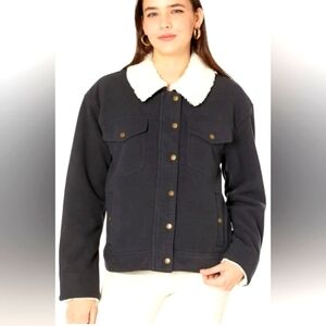 FAHERTY Sherpa Lined Trucker Jacket in Washed Black NWOT
